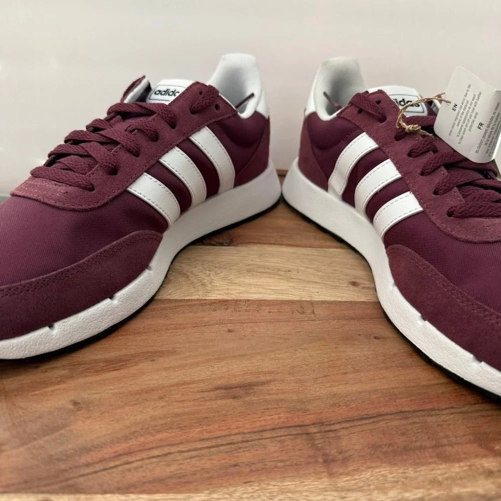 Adidas Run 60s 2.0 Mens Size 9 Burgundy White Retro Running Sneakers H00355 NWOB